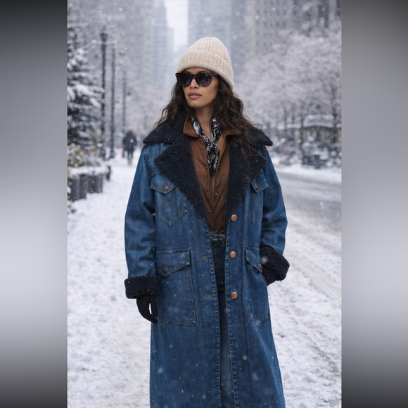 Wrangler Jackets & Blazers - 🎉LAST ONE🎉Anthropologie NWT Wrangler Wrange Sherpa-Fleece Lined Denim Coat  L.